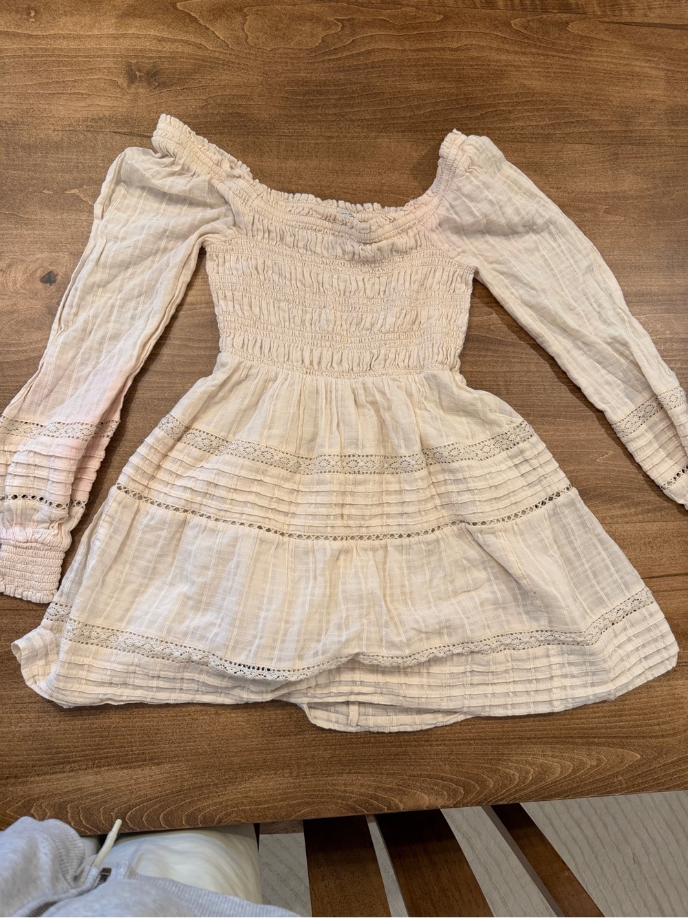 American Eagle Outfitters Cream Smocked Peasant Dress